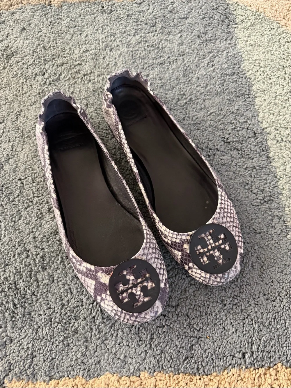 Tory Burch Stamped Snake Minnie Travel Ballet Metal Logo - Soft Nappa Leather